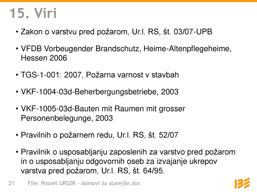 15. Viri Zakon o varstvu pred požarom, Ur.l. RS, št. 03/07-UPB
