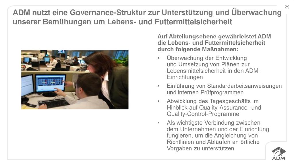 ADM nutzt eine Governance-Struktur zur Unterstützung und Überwachung unserer Bemühungen um Lebens- und Futtermittelsicherheit