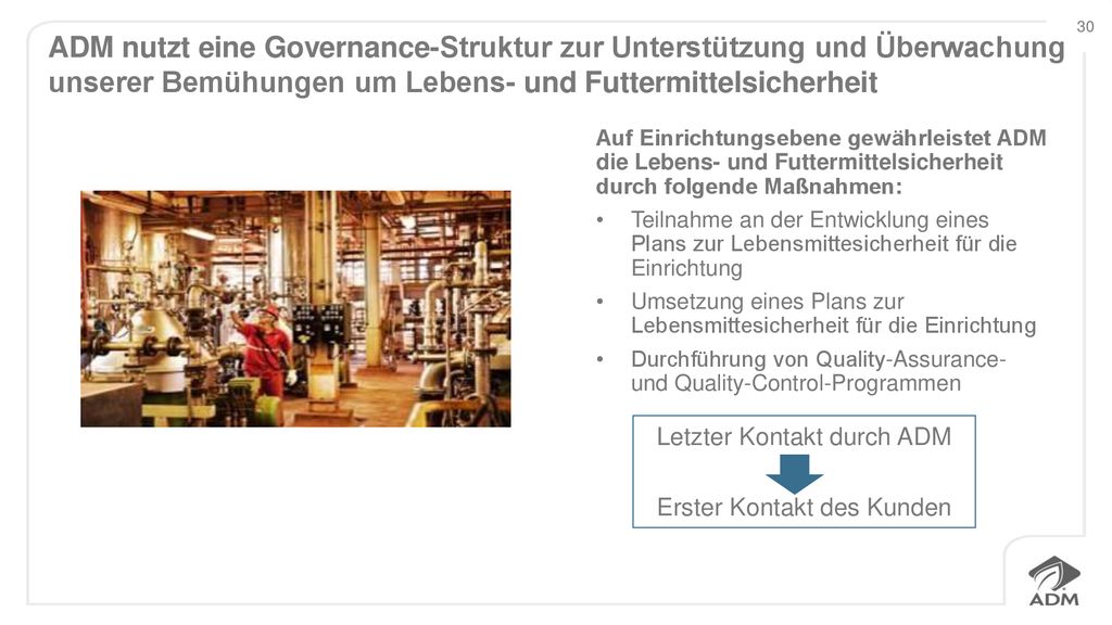 ADM nutzt eine Governance-Struktur zur Unterstützung und Überwachung unserer Bemühungen um Lebens- und Futtermittelsicherheit