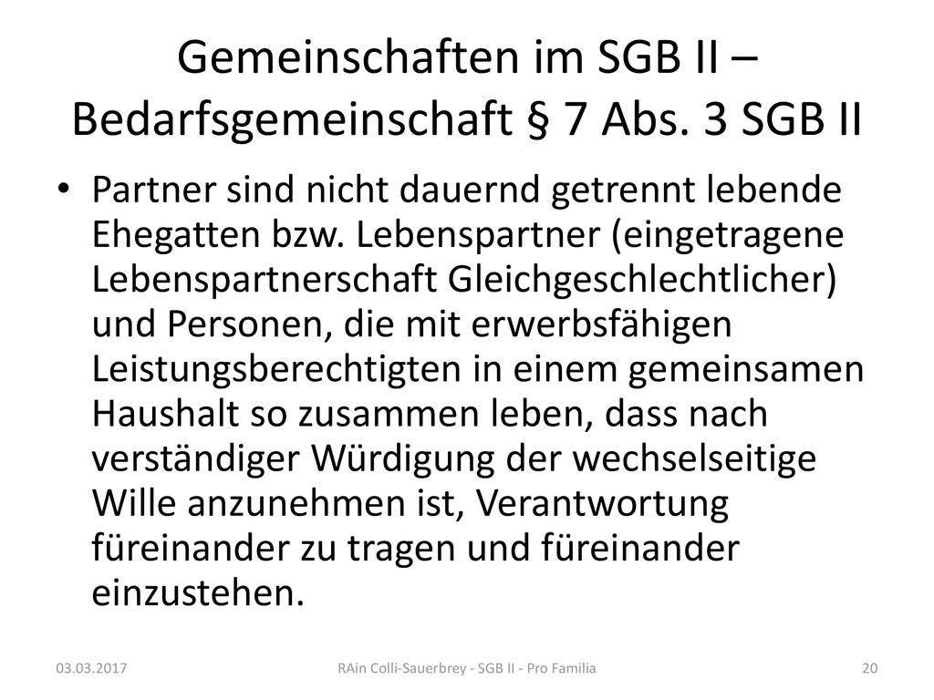 Gemeinschaften im SGB II – Bedarfsgemeinschaft § 7 Abs. 3 SGB II