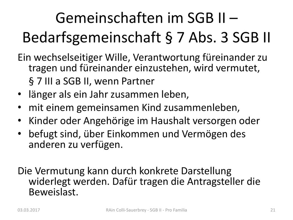 Gemeinschaften im SGB II – Bedarfsgemeinschaft § 7 Abs. 3 SGB II