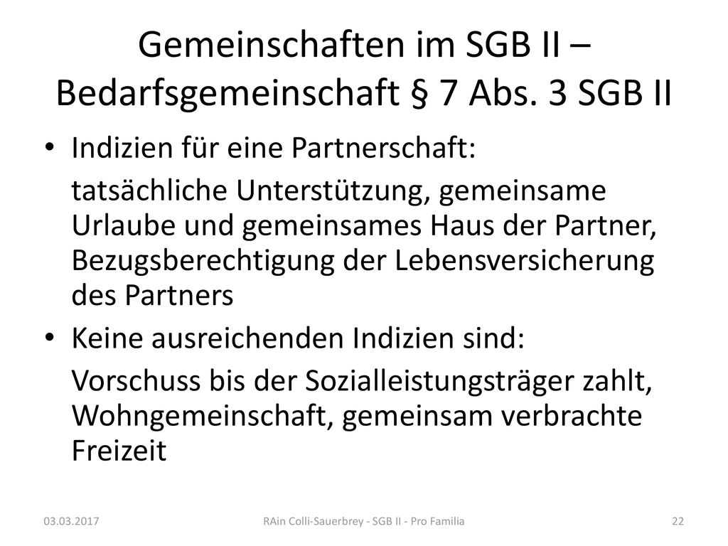 Gemeinschaften im SGB II – Bedarfsgemeinschaft § 7 Abs. 3 SGB II