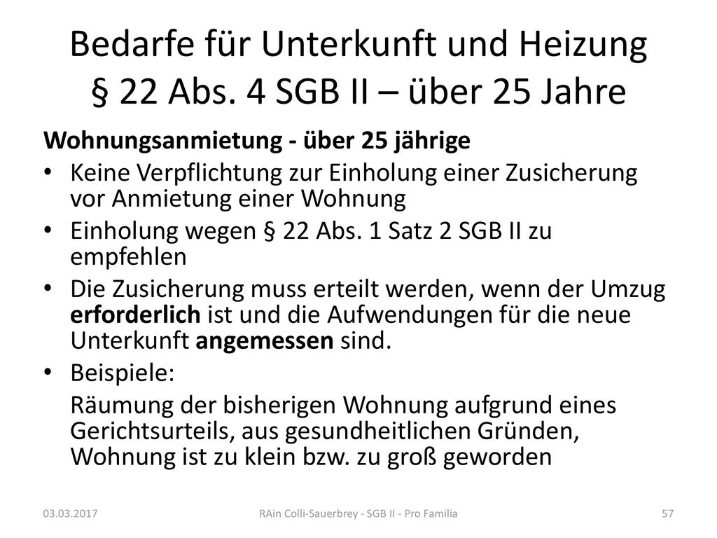 Bedarfe für Unterkunft und Heizung § 22 Abs. 4 SGB II – über 25 Jahre