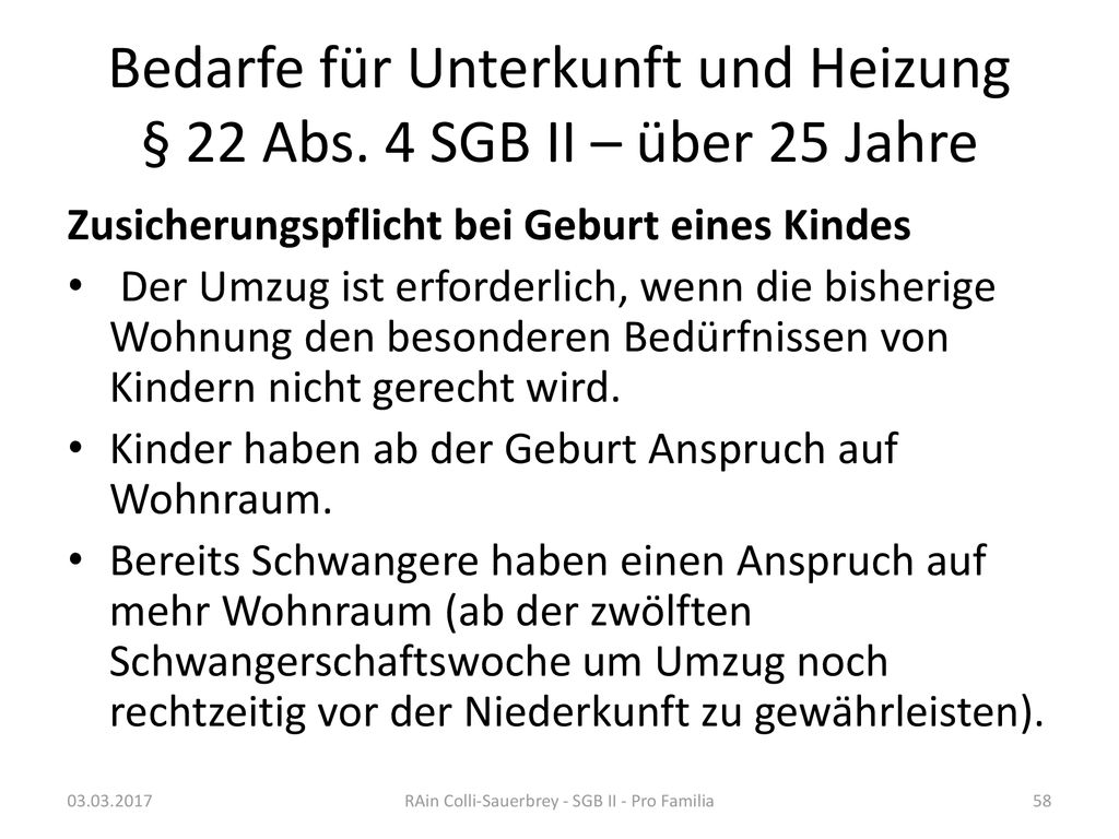 Bedarfe für Unterkunft und Heizung § 22 Abs. 4 SGB II – über 25 Jahre
