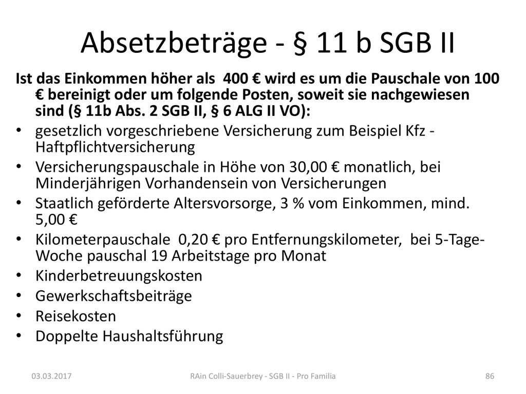 Absetzbeträge - § 11 b SGB II