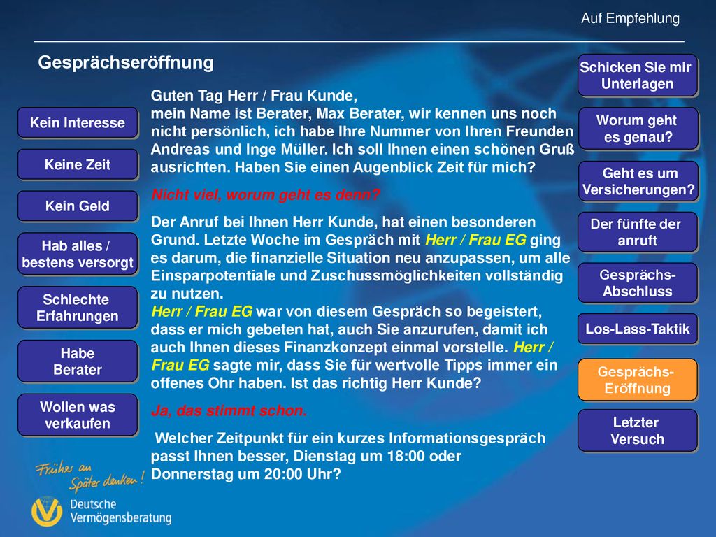 Gesprächseröffnung Guten Tag Herr / Frau Kunde,