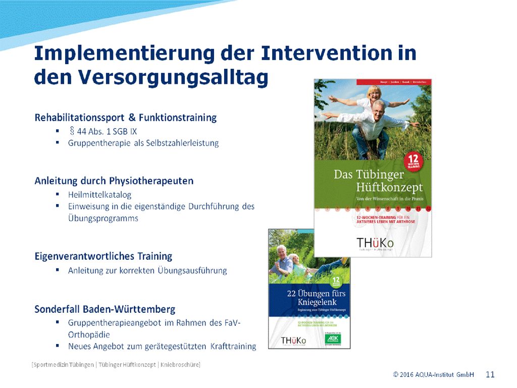 Damit man in den Genuss von THüKo über AOK kommen kann, müssen Patienten den Hausarztvertrag und den Facharztvertrag für Orthopädie unterzeichnet haben. Zudem müssen die verordnenden Orthopäden den Orthopädievertrag mit der AOK eingegangen sein, der unter anderem vorsieht, dass die medikamentöse Therapie reduziert wird. Die Ärzte dürfen dann ein Privatrezept ausstellen, welches die Patienten wiederrum zur Teilnahme bei den Kursen befähigt. Die Versorgung durch den Orthopäden verläuft in 4 Schritten: