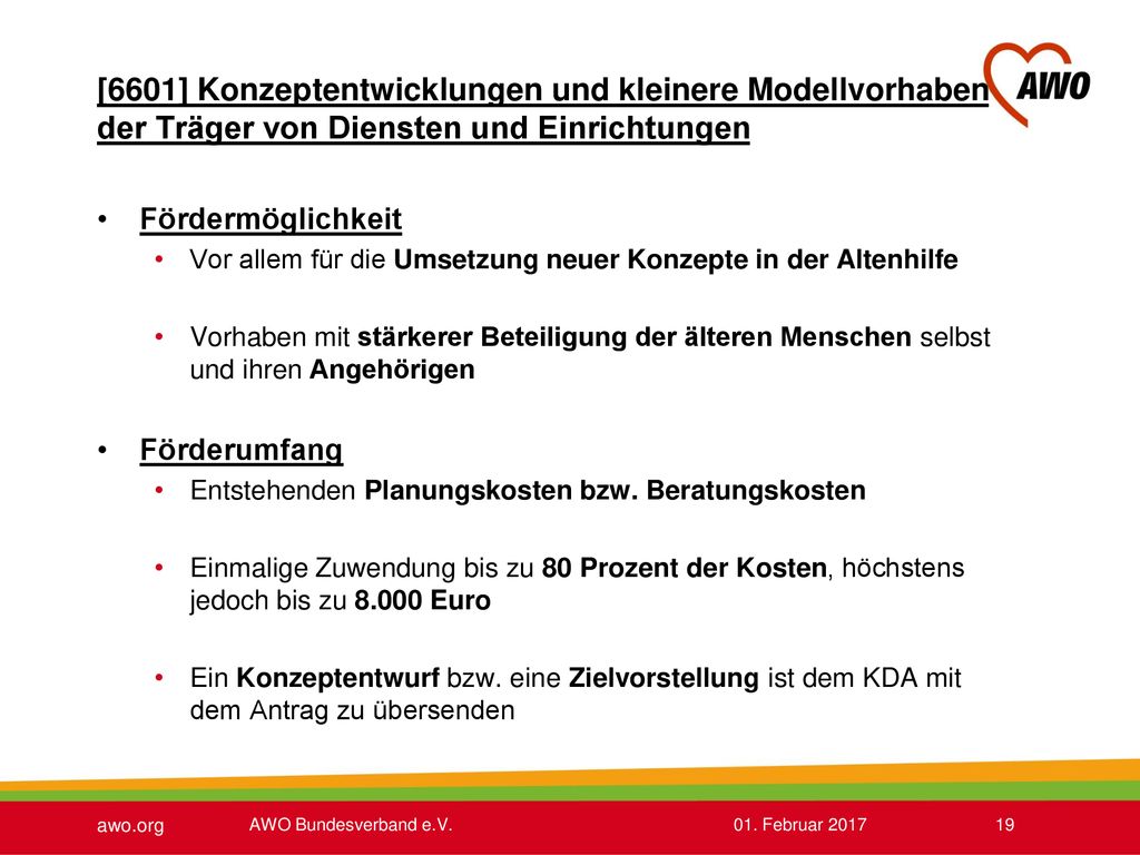 [6601] Konzeptentwicklungen und kleinere Modellvorhaben der Träger von Diensten und Einrichtungen