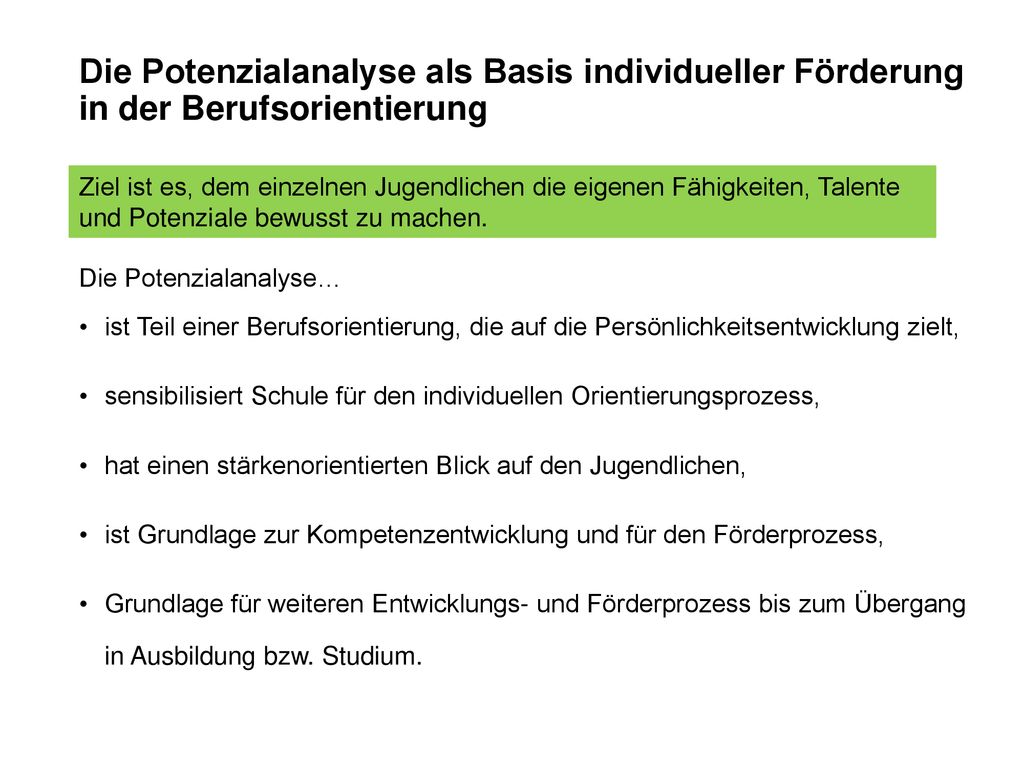 Die Potenzialanalyse als Basis individueller Förderung in der Berufsorientierung