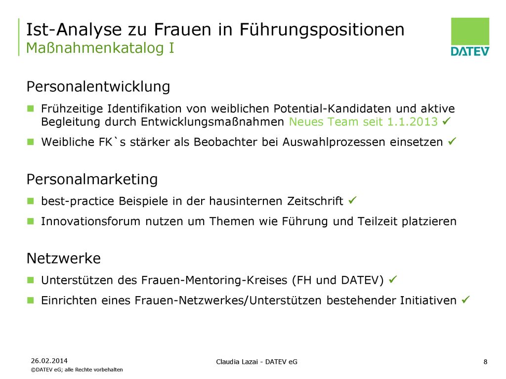 Ist-Analyse zu Frauen in Führungspositionen Maßnahmenkatalog I