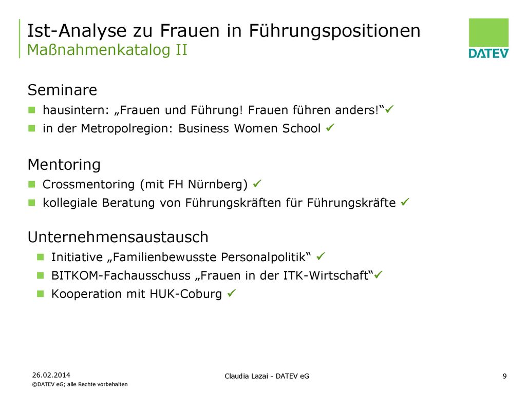 Ist-Analyse zu Frauen in Führungspositionen Maßnahmenkatalog II
