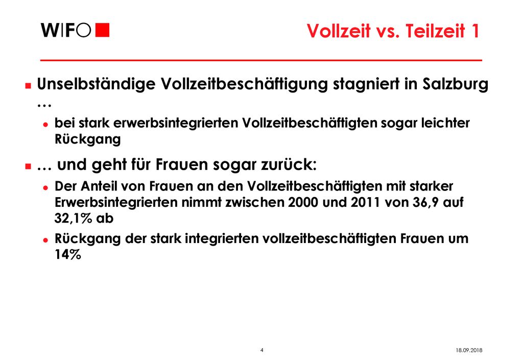 Vollzeit vs. Teilzeit 1 Unselbständige Vollzeitbeschäftigung stagniert in Salzburg …