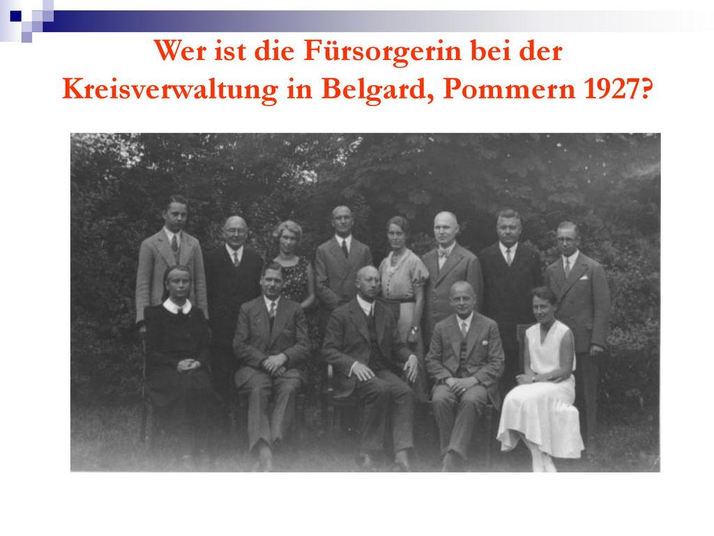 Wer ist die Fürsorgerin bei der Kreisverwaltung in Belgard, Pommern 1927