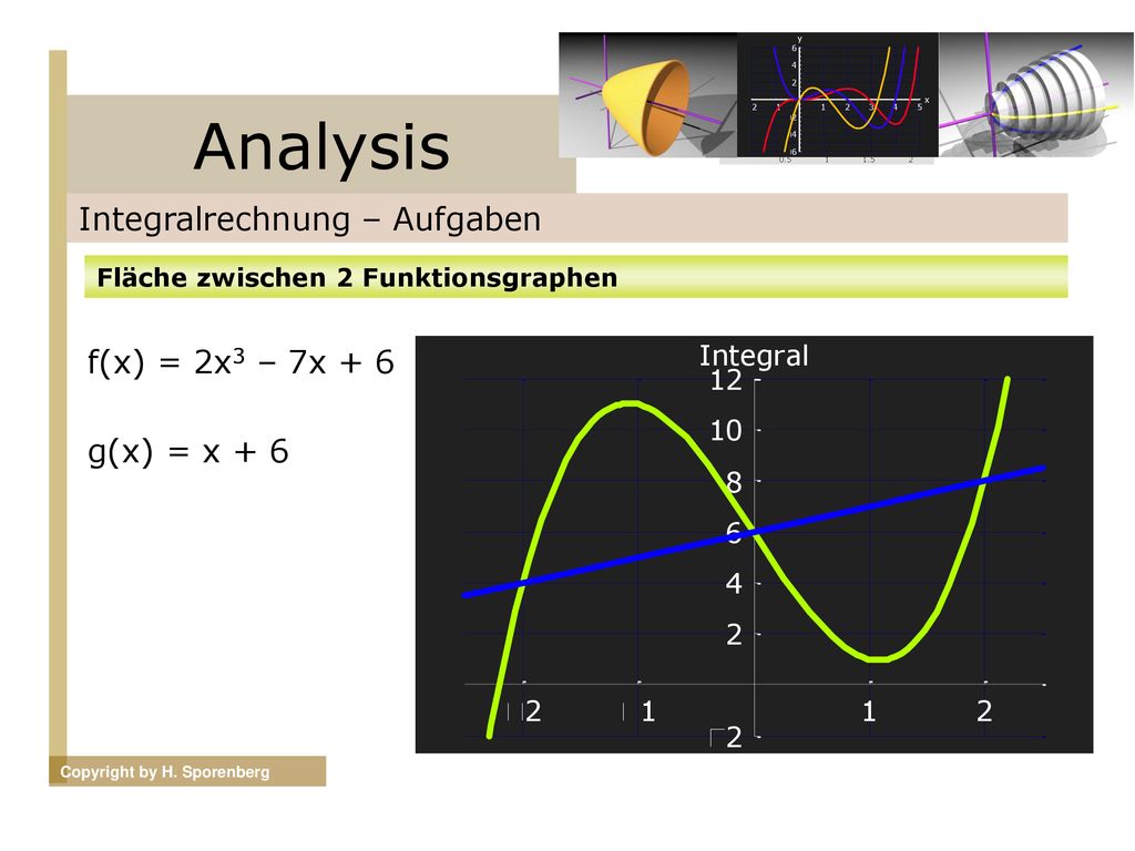 Analysis Integralrechnung – Aufgaben f(x) = 2x3 – 7x + 6 g(x) = x + 6
