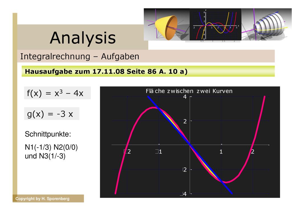 Analysis Integralrechnung – Aufgaben f(x) = x3 – 4x g(x) = -3 x
