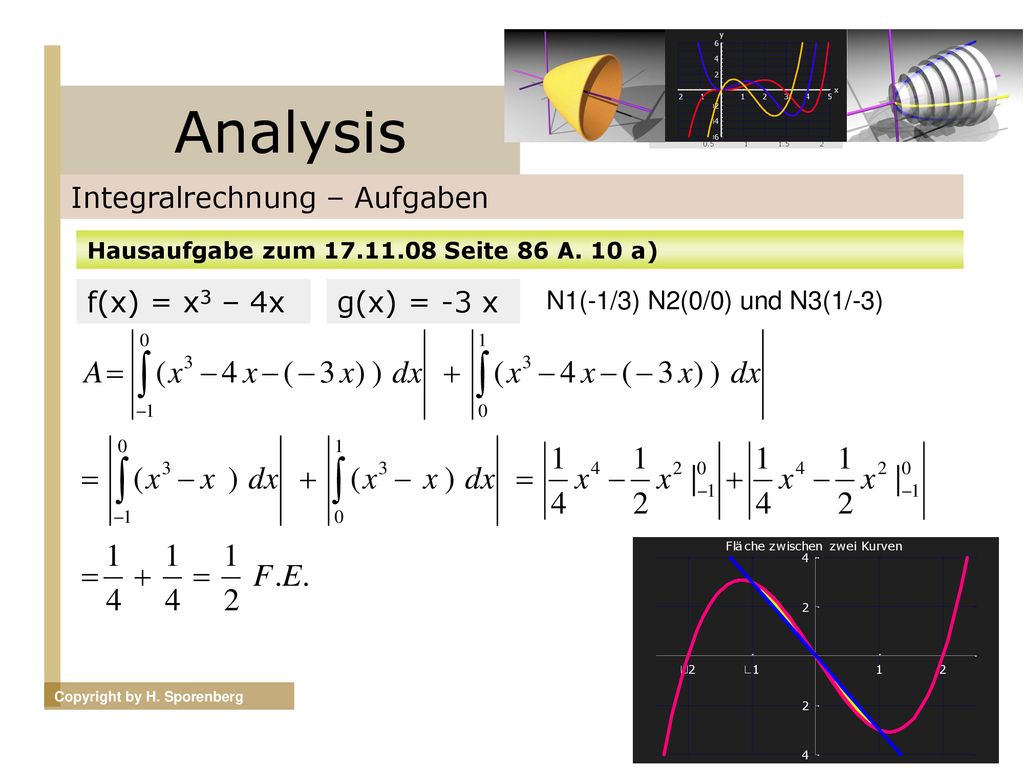Analysis Integralrechnung – Aufgaben f(x) = x3 – 4x g(x) = -3 x