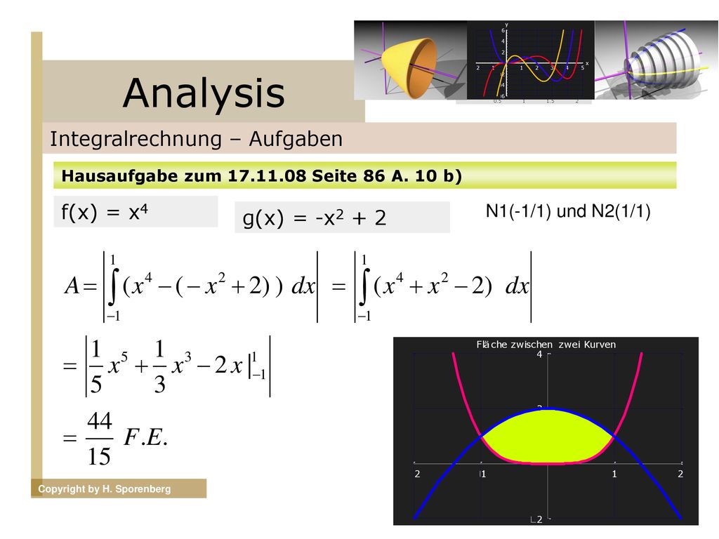 Analysis Integralrechnung – Aufgaben f(x) = x4 g(x) = -x2 + 2