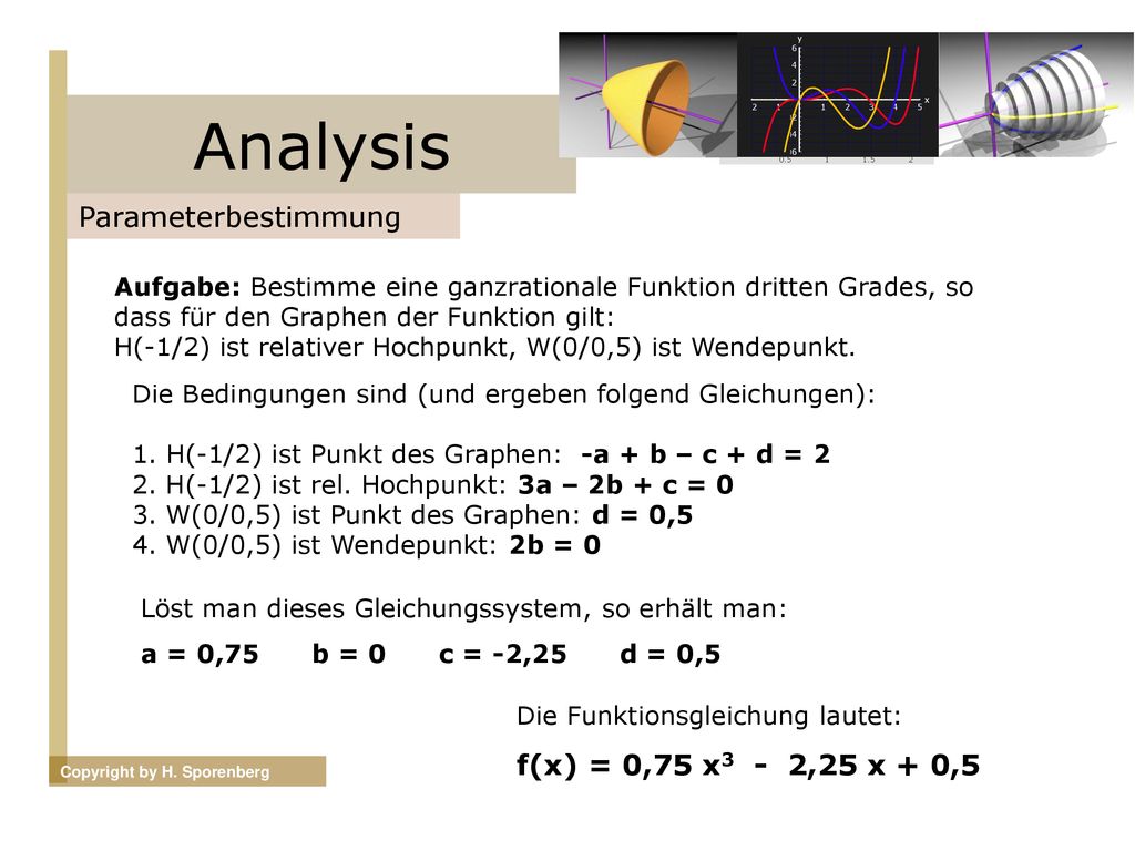 Analysis Parameterbestimmung f(x) = 0,75 x3 - 2,25 x + 0,5
