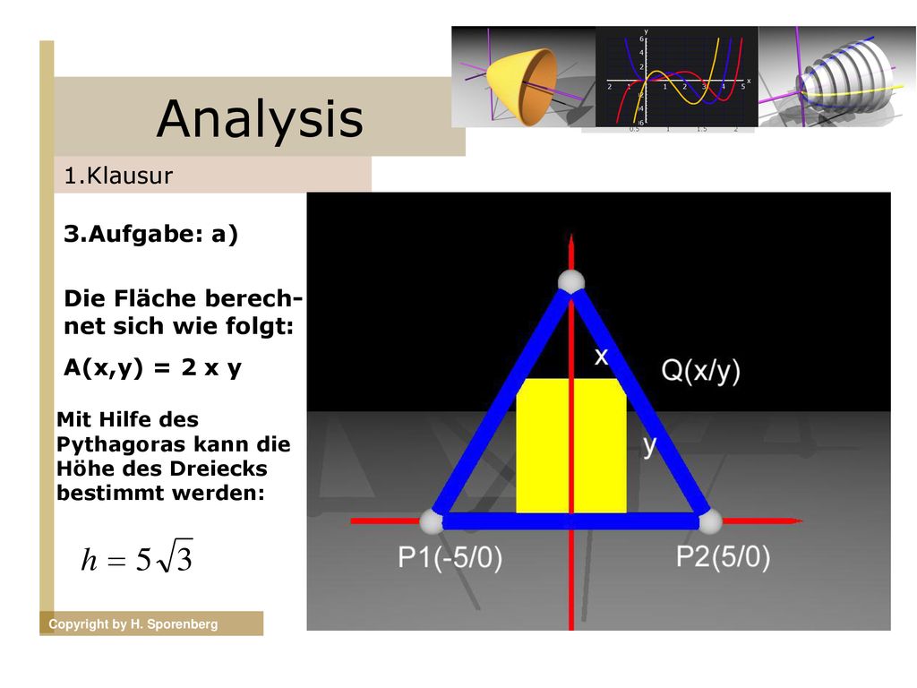 Analysis 1.Klausur 3.Aufgabe: a) Die Fläche berech-net sich wie folgt: