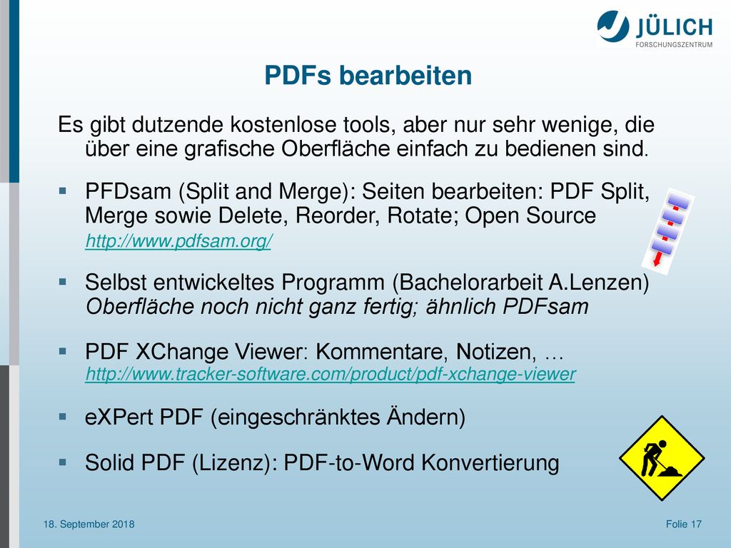 PDFs bearbeiten Es gibt dutzende kostenlose tools, aber nur sehr wenige, die über eine grafische Oberfläche einfach zu bedienen sind.