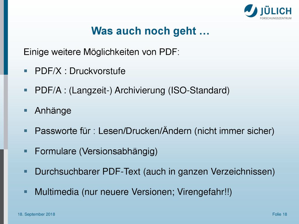Was auch noch geht … Einige weitere Möglichkeiten von PDF: