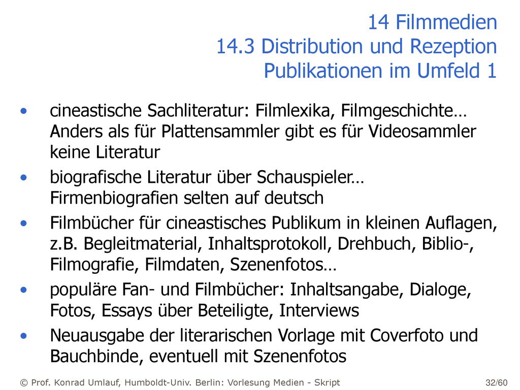 14 Filmmedien 14.3 Distribution und Rezeption Publikationen im Umfeld 1
