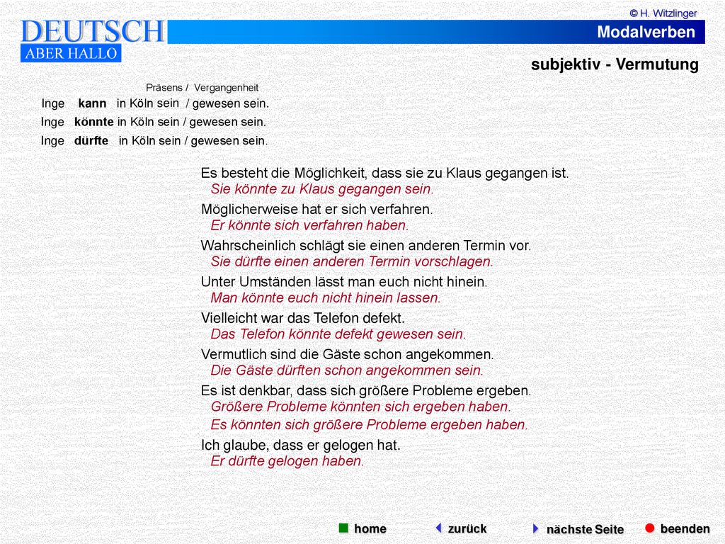 Modalverben subjektiv - Vermutung  beenden  nächste Seite  home
