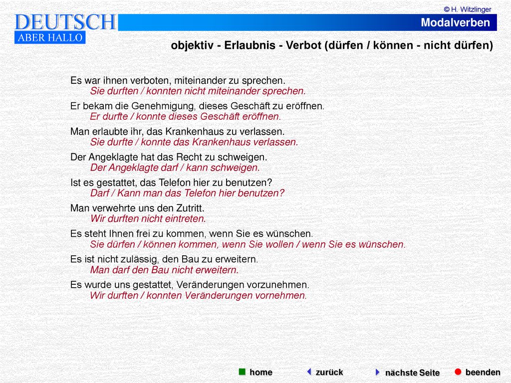 objektiv - Erlaubnis - Verbot (dürfen / können - nicht dürfen)