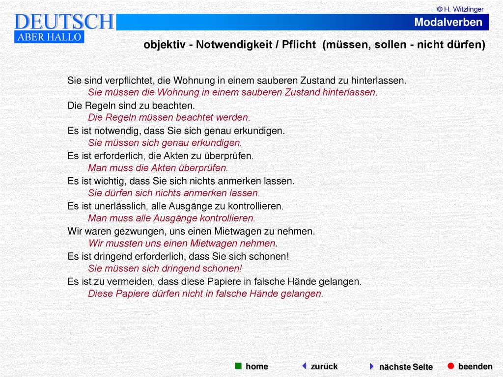 objektiv - Notwendigkeit / Pflicht (müssen, sollen - nicht dürfen)
