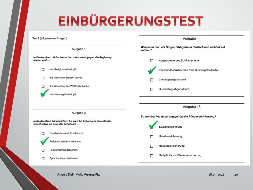 Einbürgerungstest ü ü ü ü Angela Delli Muti, Verena Fix