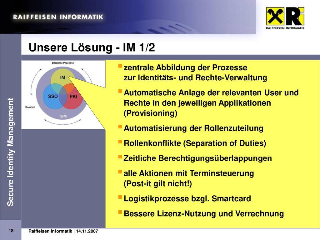 Unsere Lösung - IM 1/2 zentrale Abbildung der Prozesse zur Identitäts- und Rechte-Verwaltung.