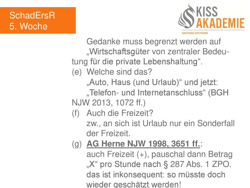 SchadErsR 5. Woche. Gedanke muss begrenzt werden auf „Wirtschaftsgüter von zentraler Bedeu- tung für die private Lebenshaltung .