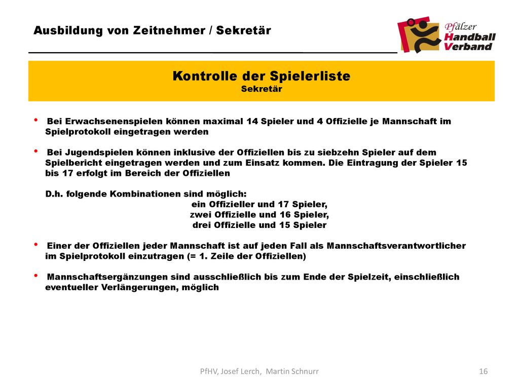 Kontrolle der Spielerliste Sekretär
