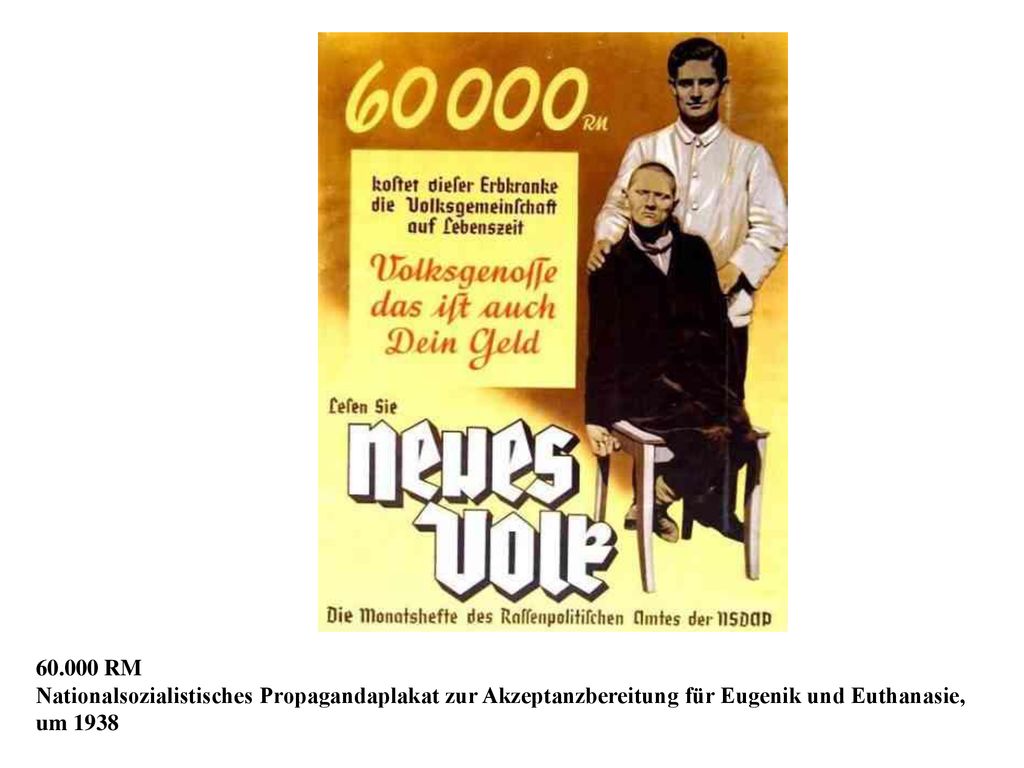 Euthanasie – Bilder RM Nationalsozialistisches Propagandaplakat zur Akzeptanzbereitung für Eugenik und Euthanasie, um