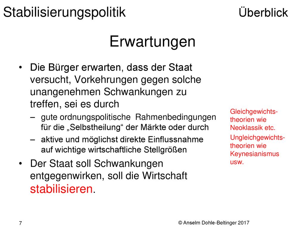 Erwartungen Die Bürger erwarten, dass der Staat versucht, Vorkehrungen gegen solche unangenehmen Schwankungen zu treffen, sei es durch.