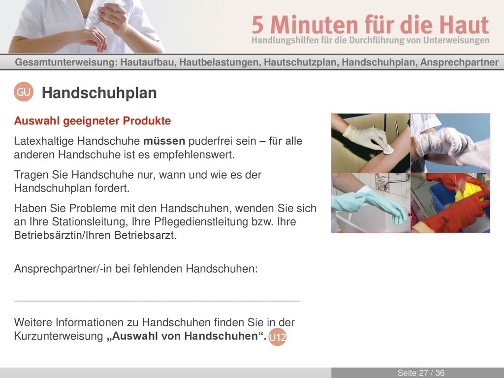 Handschuhplan Auswahl geeigneter Produkte