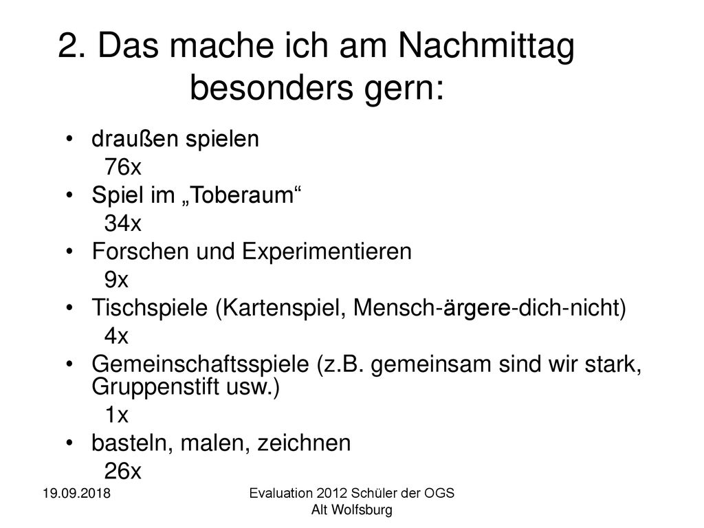 2. Das mache ich am Nachmittag besonders gern: