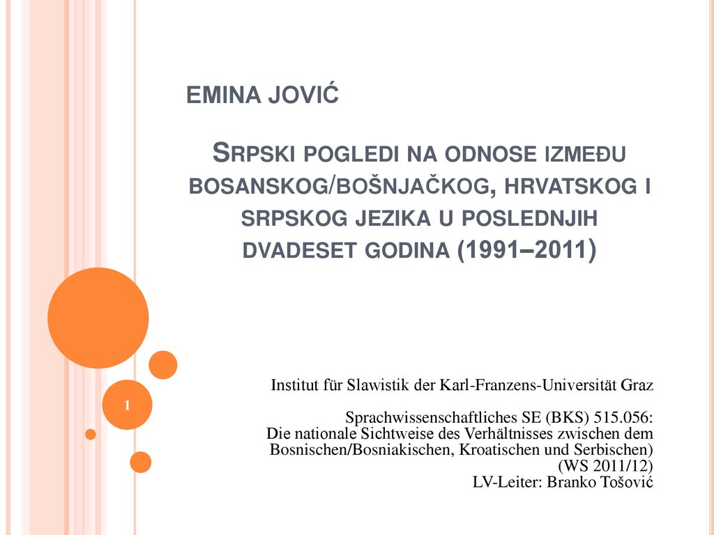 EMINA JOVIĆ Srpski pogledi na odnose između bosanskog/bošnjačkog, hrvatskog i srpskog jezika u poslednjih dvadeset godina (1991‒2011)
