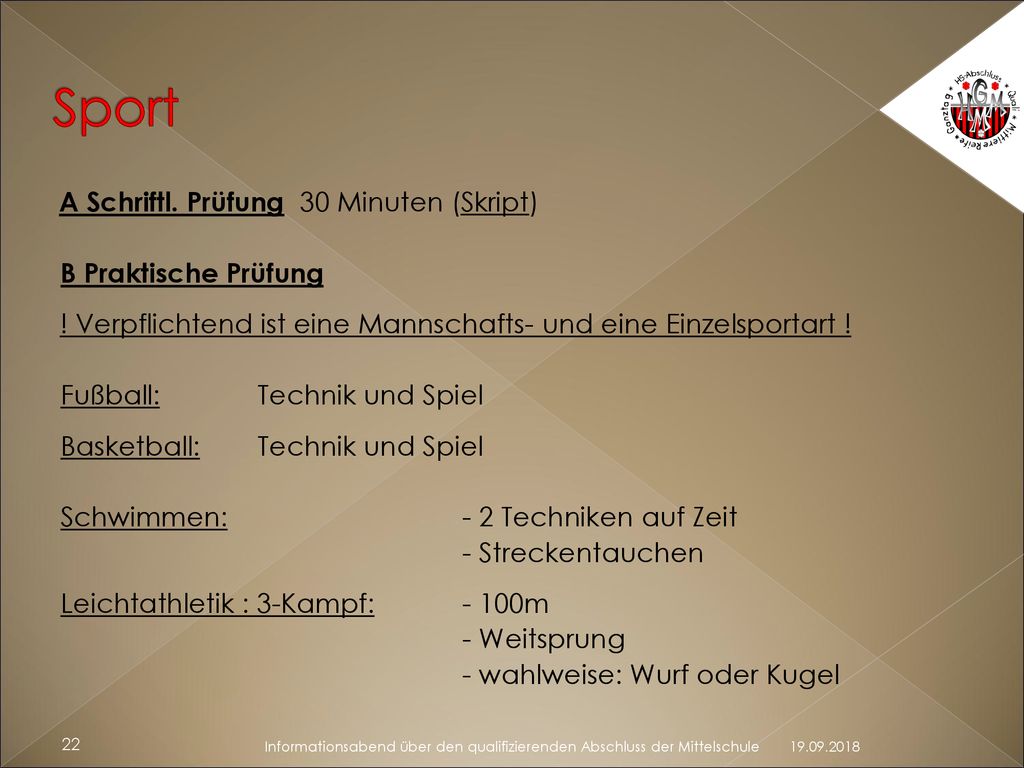 Sport A Schriftl. Prüfung 30 Minuten (Skript) B Praktische Prüfung