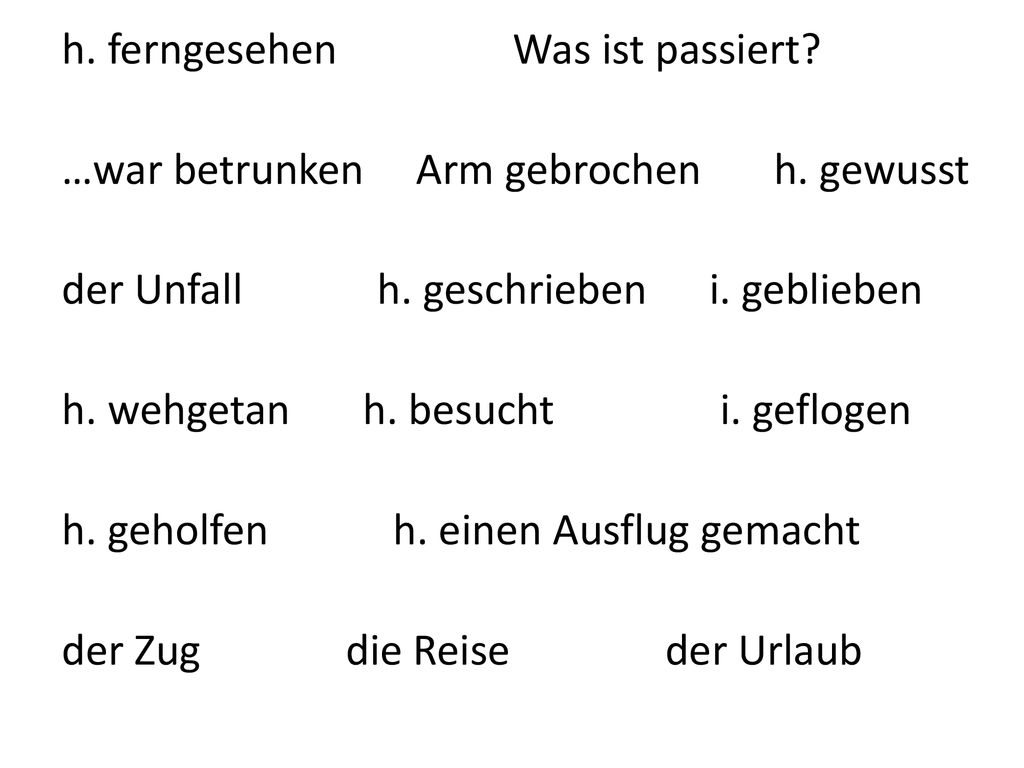 h. ferngesehen Was ist passiert. …war betrunken Arm gebrochen h
