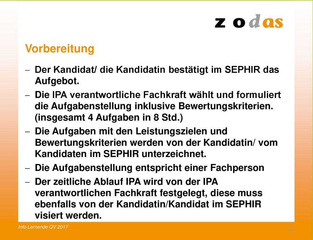 Vorbereitung Der Kandidat/ die Kandidatin bestätigt im SEPHIR das Aufgebot.