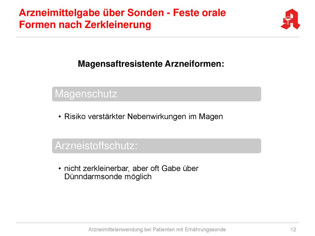 Arzneimittelgabe über Sonden - Feste orale Formen nach Zerkleinerung
