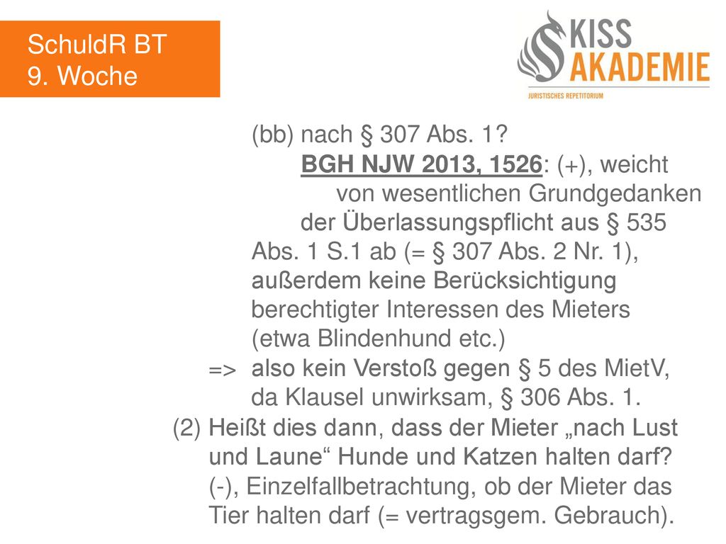 SchuldR BT 9. Woche (bb) nach § 307 Abs. 1