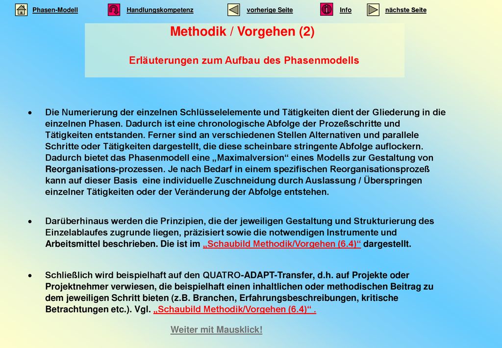 Methodik / Vorgehen (2) Erläuterungen zum Aufbau des Phasenmodells