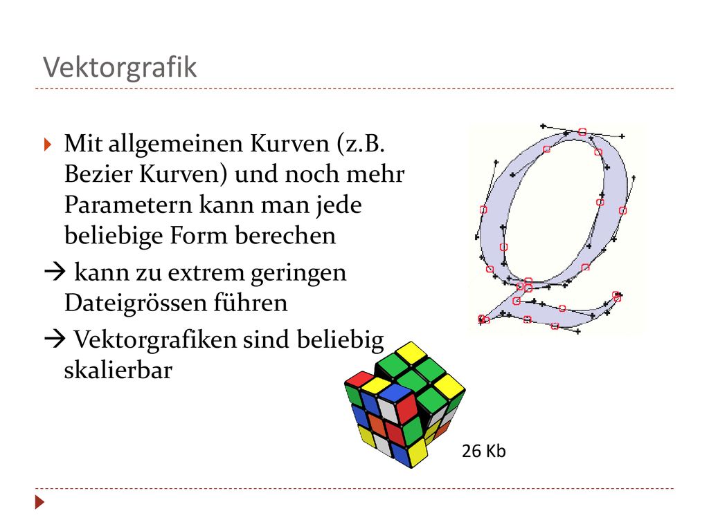 Vektorgrafik Mit allgemeinen Kurven (z.B. Bezier Kurven) und noch mehr Parametern kann man jede beliebige Form berechen.