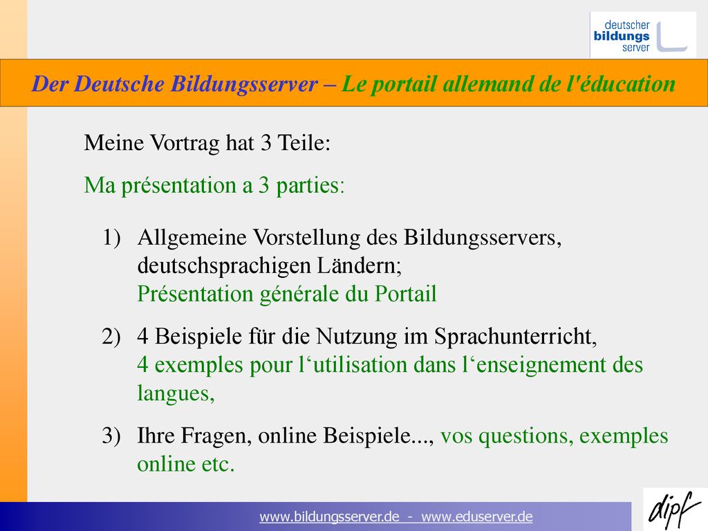 Der Deutsche Bildungsserver – Le portail allemand de l éducation
