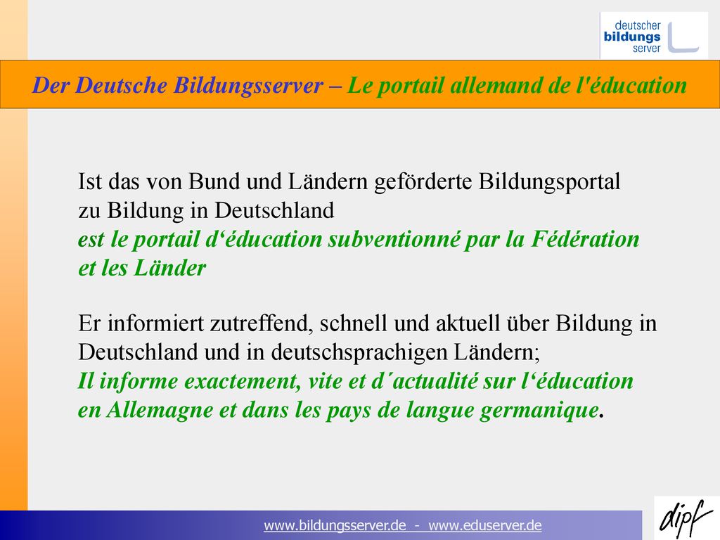 Der Deutsche Bildungsserver – Le portail allemand de l éducation