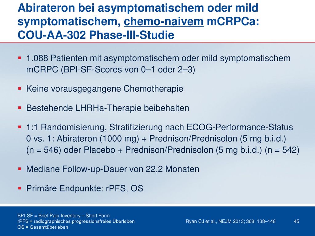 Abirateron bei asymptomatischem oder mild symptomatischem, chemo-naivem mCRPCa: COU-AA-302 Phase-III-Studie