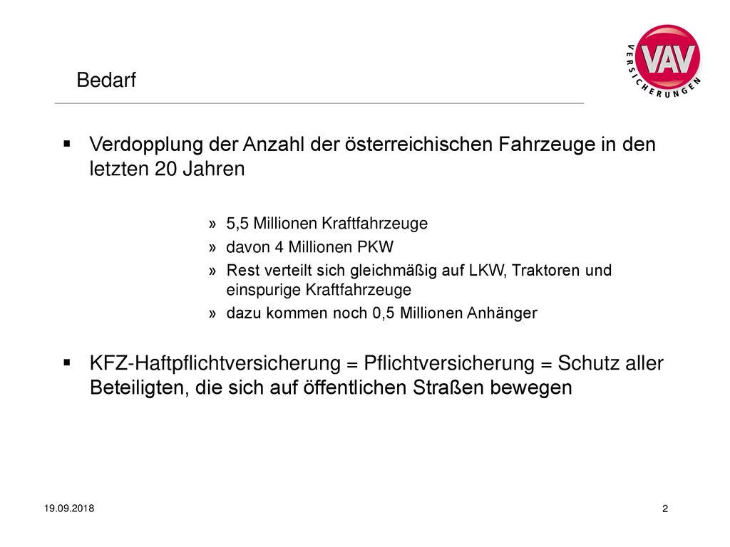 Bedarf Verdopplung der Anzahl der österreichischen Fahrzeuge in den letzten 20 Jahren. 5,5 Millionen Kraftfahrzeuge.