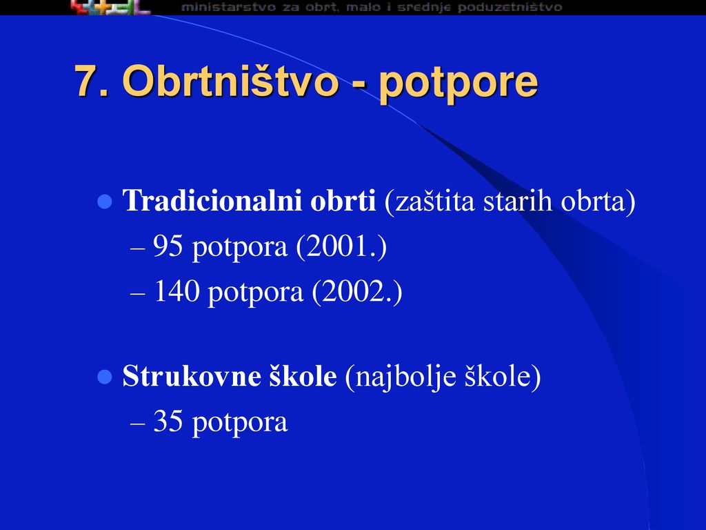 7. Obrtništvo - potpore Tradicionalni obrti (zaštita starih obrta)